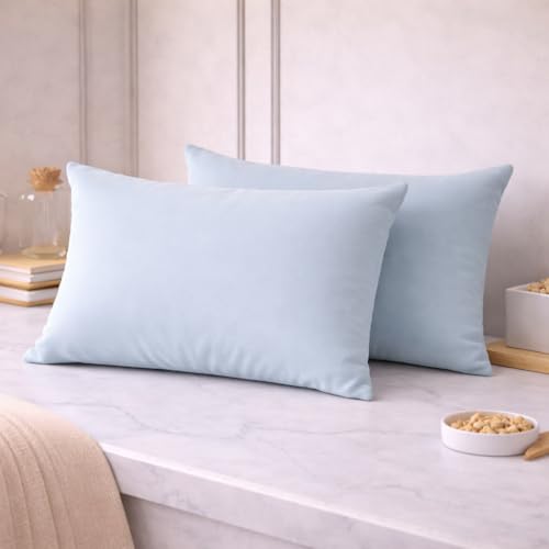 Image of THE HOME STYLE Solid Plain Cotton Feel Fitted Bedsheet King Size (72x78 inches) | 2 Pillow Covers | 300 TC | Elastic Fit | Fits Upto 8 Inch Mattress (Sky)