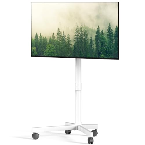 Mobile TV Cart Rolling TV Stand for 23-60 Inch LCD LED OLED Flat Curved Screens up to 88 lbs, Height Adjustable Portable TV Cart with Locking Wheels, Outdoor TV Stand Mount, Max VESA 400x400mm, White