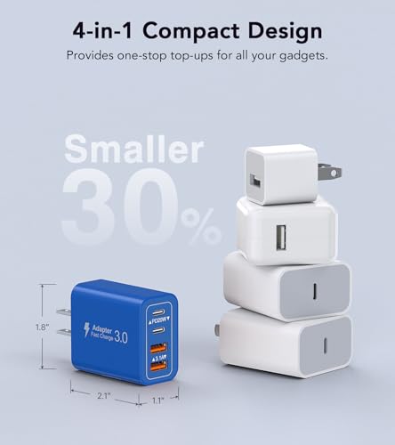 Image of [2Pack]40W USB C Super Fast Charger Cube,PD + QC Charging Block Power Adapter 4 Port Wall Mount Plug for iPhone 17 16 15 14 13 12, Motorola, LG, Google Pixel 6a /6 Pro /6 /5a /5 /4 /4A Box Brick (Dark Blue)
