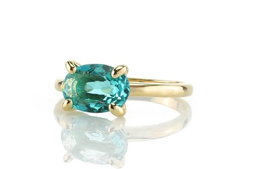 Bague tourmaline bleue en or avec pierre précieuse sarcelle solitaire d'octobre