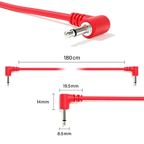 Excelvalley - 5-Pack - Cavi Modulari Mono Patch Ad Angolo Retto - 3,5Mm 1/8" Eurorack Sintetizzatore [Rosso - 20 Cm - 8"] - 2