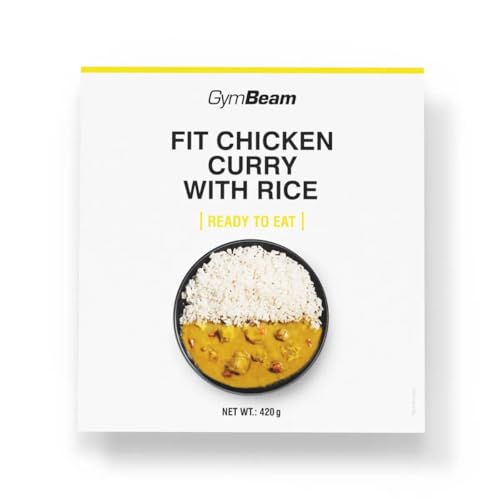 GymBeam FIT Fertigmahlzeit Hähnchen Curry mit Reis - Vollwertige Mahlzeit, hoher Proteingehalt, saftige Hähnchenfilets, mit Kokosmilch und Gemüse, einfach Zuzubereiten, ideal fürs Reisen, 420 g