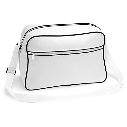 noTrash2003 Sac à bandoulière rétro avec design des années soixante-dix Sac à bandoulière en polyester avec bordure incluant porte-clés, blanc-noir, 40...