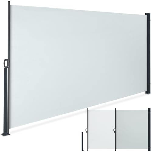 tectake® Store latéral 200 x 300 cm, Résistant aux intempéries, Protection Soleil et Vent, Brise Vue Opaque, Tissu en Polyester Enduit, Auvent latéral Extensible, Mécanisme d'enroulement - Gris