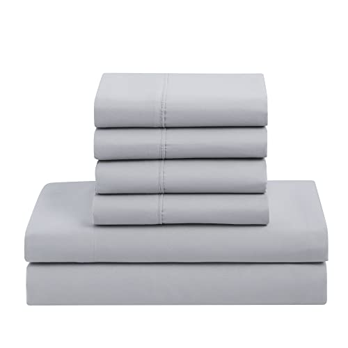 Sweet Home Collection 7 Piece Comforter Set Bag Solid Color All Season Soft Down Alternative Blanket & Luxurious Microfiber Bed Sheets, Silver, Queen