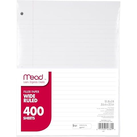 Mead Loose Leaf Paper, Filler Paper, Wide Ruled, 400 Sheets, 10-1/2" x 8", 3 Hole Punched, 1 Pack (150036-ECM) Cover