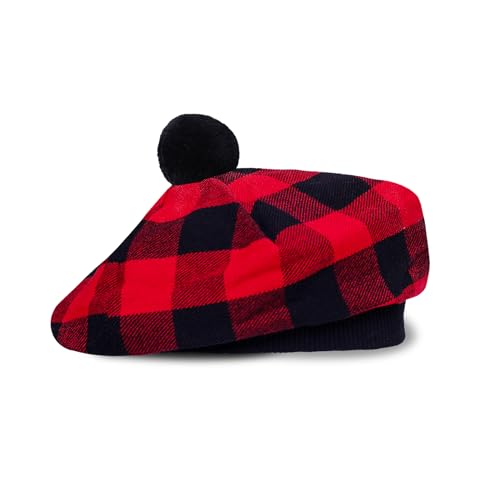 Image of Scottish Tam O' Shanter Hat Tartan Bonnet Pom Pom Wool Flat Cap One Size