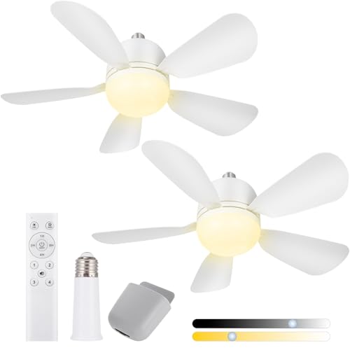 Gliztech 50CM Ventilador de Techo con Luz y Adaptador Extensor E27 Luces y Control Remoto, Ventilador de Techo con Luz LED para Baño, Cocina, Dormitorio y Garaje, 1Pack