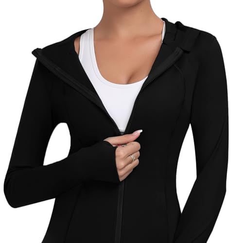 Hooded Women's Athletic Full Zip Lightweight Workout Jacket with Pockets and Thumb Holes3