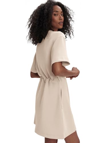 Image of COCOMARTS Dresses for Women Summer Short Sleeve Crew Neck Sweatshirt Dress Drawstring Waist Tunic Tops Mini Vacation Sundress