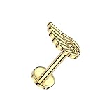 Pierced Owl 16GA ASTM F-136 Implant Grade Titanium Internally Threaded Angel Wing Top Flat Back Stud (Gold Tone)