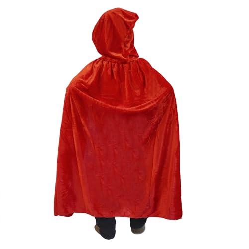Kids Halloween Christmas Costumes Cape Velvet Hooded Cosplay Party Cloak Wizard Robe Red - Thumbnail 5