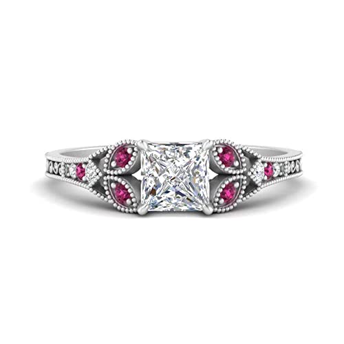 Anillo de compromiso vintage plata 925 zafiro rosa princesa pavé SR-D194