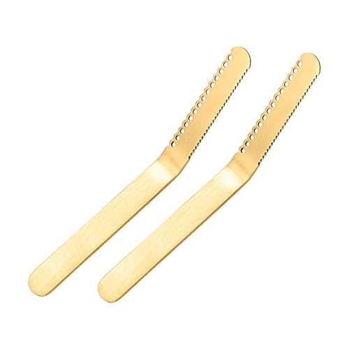 Fenteer 2 Piezas Cuchillo para Multifuncional con Agujeros Hoja Serrada Utensilio de Cocina Resistente en Acero Inoxidable Adecuado para Que, Oro, Individual