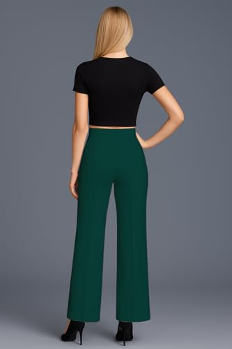 Image of SWADESI STUFF Women's High Waisted Bell Bottom Pants | Retro Wide Leg Trousers | Stretchy Flared Palazzo Pants for Office, Casual Wear & Party