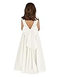 MCieloLuna Elegant Satin Backless Flower Girls Dress for Wedding Kids Girls Princess Pageant First Holy Communion Dress Ivory Size 6