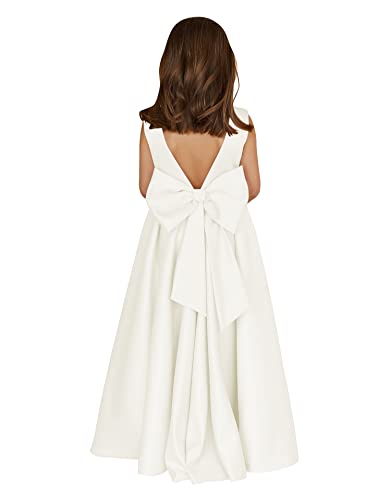 MCieloLuna Flower Girl Dresses for Wedding Bow-Knot Elegant Satin Princess First Communion Dresses