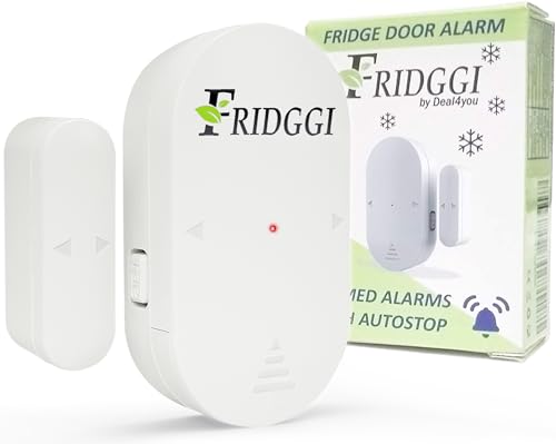 FRIDGGI - Alarma de Puerta de congelador con retardo de 60 Segundos, recordatorios de 2, 3 y 4 Minutos, Alarma o Timbre para Puerta de refrigerador y Nevera, bajo/Alto 80 a 110 dB (Blanco)