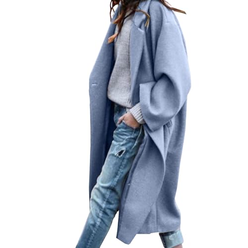 Maiyifu-GJ Women's Winter Long Wool Blend Coats Double Breasted Wool Trench Coat for Women Long Sleeve Notched Lapel Overcoat