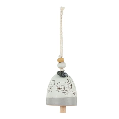 Image of DEMDACO Pooh Classic Yellow Bear Everyday Collection Friendship Grey and White 2 inch Stoneware Mini Inspired Bell Ornament
