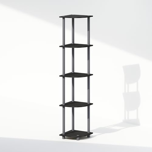 Image of Furinno Turn-N-Tube Storage Shelves, 5-Tier Book Shelf, Corner Shelf, Toolless Open Shelves, for Organization and Storage, Living Room, Home Office, Hallway, Bedroom, Black