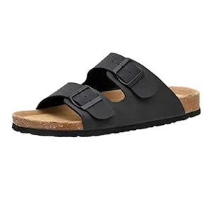 CUSHIONAIRE Men’s Lane Cork footbed Sandal with Adjustable Buckle Straps +Comfort