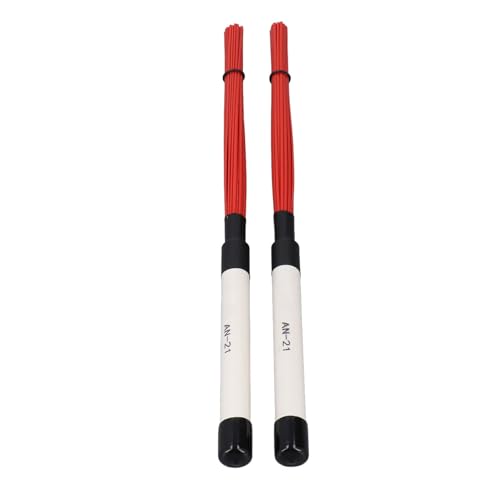 1 Pair Drum Brushes, Portable ABS Nylon Wire Jazz Drum Drumstick Brush Percussion Instrument Accessories (Red White)