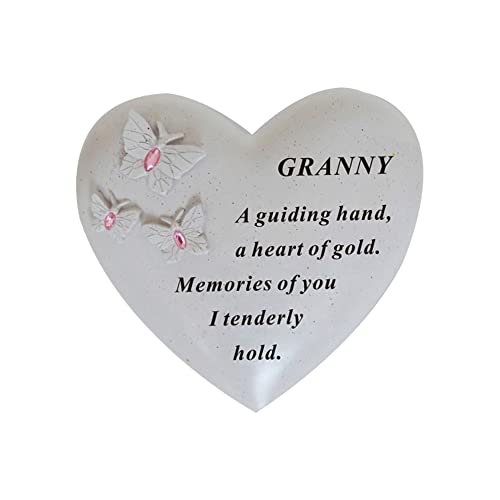 Personalised Grave Ornament/Memorial Plaque with Heart With 3 butterflies & Blue Gems | Graveside Decoration Gift in the Loving Memory of your Loving Deceased Ones (Granny)