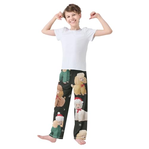 ZZXXB Poodle with Xmas Hat Boys Long Pants Soft Trousers Elastic Waist Kids Lounge Bottoms with Pockets S-XL3