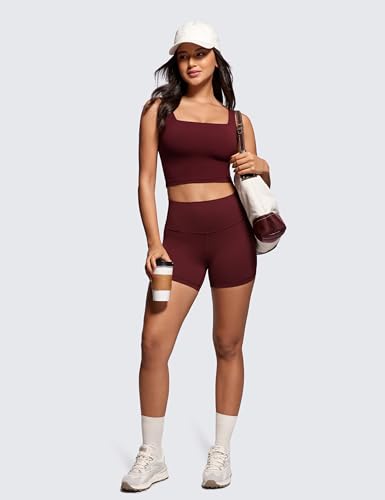 Image of CRZ YOGA Butterluxe Square Neck Crop Tank Top | Light Support, Removable Pads, Yoga, Extremely Soft, Wide Straps, Longline Sports Bras for Women