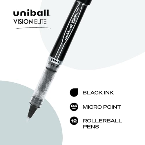 uni-ball Vision Elite Rollerball Pens Fine Point Micro Tip, 0.5mm, Black, 12 Pack - Image 3