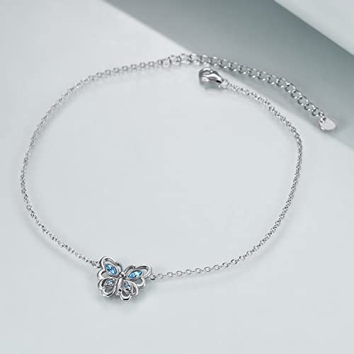 Poplyke Crystal Butterfly Anklet For Girls Birthday Gifts 925 Sterling Silver Butterfly Ankle Bracelet For Women Summer Beach Dainty Jewelry #TOP3