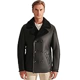 Denny&Dora Herren Shearling Jacke Lederjacke Herren Shearling Pelzmantel Herren Casual Leder Oberbekleidung Fliegerjacke (S, Schwarz)