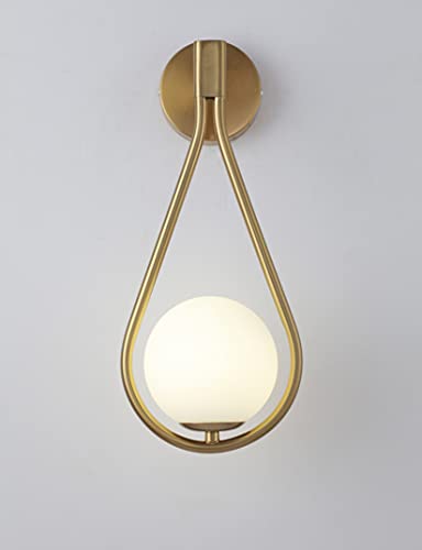 KRIPINC Applique Sfera Vetro LED 5W, Applique Vetro, Lampada da Parete Sfera, Lampada LED Parete, Lampada Vintage, Applique da Parete Interno Moderno per Soggiorno, Camera da Letto, Comodino (Oro)