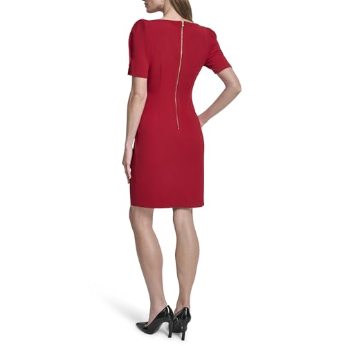 Image of DKNY Women's Short Sleeve Ruched Knee Length Sheath Dress with Button Detail