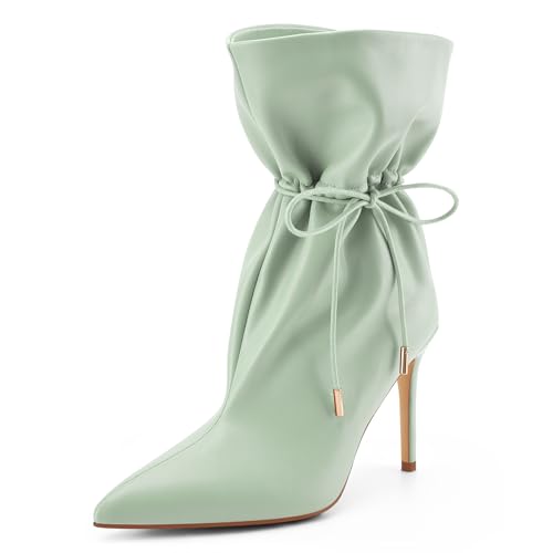 Women's Stiletto High Heel Pull on slouchy Drawstring Fall Ankle Boots Pointed Toe Fashion Evening Party Short Booties