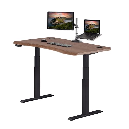 Vari Ergo 54x26 Electric Standing Desk + Height Adjustable Sit-Stand Desk + Curved Waterfall Edge, 4 Memory Settings, Quick Assembly, Cable Management, 200 lb Capacity – Walnut/Black (2 Boxes)