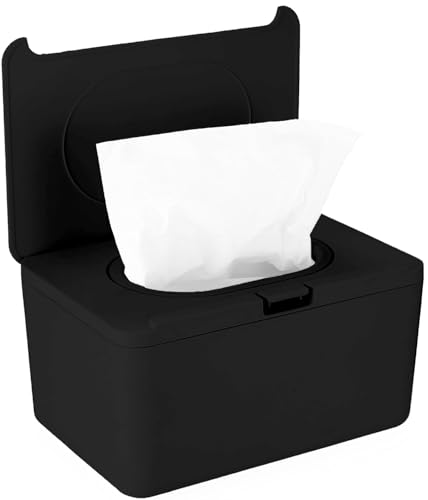 Caja Toallitas Humedas, Dispensador Toallitas Humedas, Porta Toallitas Bebe, Caja para Toallitas Húmedas, Caja de Almacenamiento de Pañuelos para Servilletas Papel Higiénico Hogar Oficina(Negro)