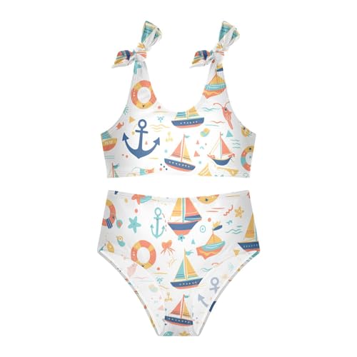 KLL Ocean Themed Simple Anchors Girl Two Piece Bikini Set Beach Swimsuits Swimwear Adjustable Shoulder Strap3