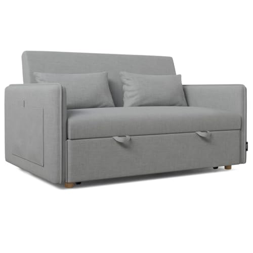 Nalui- Sofa Cama 2 plazas 3 en 1 Nest 2 139x100x80cm con Respaldo Ajustable y 2 Almohadas. Sofa Cama Chaise Longue, Soporta hasta 240Kg. Sofa 2 Plazas Convertible en Cama 120x190cm, Gris Claro