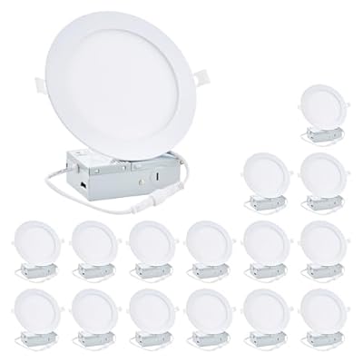EOSMILE 16 Pack 4 Inch 750LM Brightness, 5CCT Ultra-Thin LED Recessed Ceiling Light with Junction Box, Dimmable Canless Wafer Downlight, 9W, 120V,ETL FCC