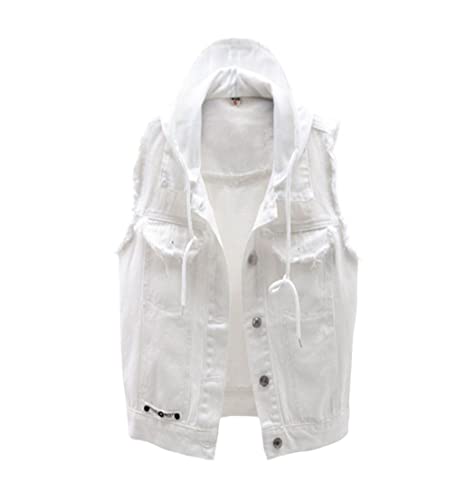 Veste en jean à capuche femme sans manches gilet denim blanc noir XL