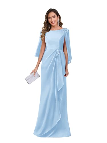 Long Chiffon Mother of The Bride Dresses Lace Formal Wedding Guest Dress with Cape