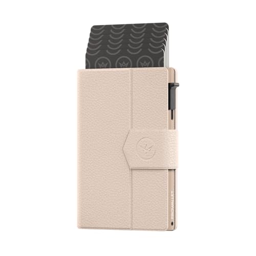 ProWallet Kartenetui Plus Schwarz 8 Karten Scheine und Münzen Kartenetui mit Reißverschluss RFID Kleines Kreditkartenetui Stilvolle Geldbörse Herren & Damen - Slim Wallet (Pebble Ecru)
