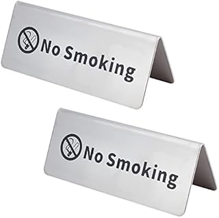 AHANDMAKER 2 Pcs Stainless Steel No Smoking Table Sign, Reservation Signage Board Warning Sign No Smoking Sign Card Hotel Office Non-Smoking Desk Logo Indicator, 120x50x45mm