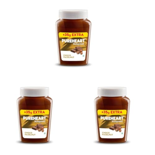 Image of PUREHEART Nut Spread Choco Hazelnut (350 +35 gm Extra) - Nutty, Smooth and Creamy Chocolate Hazelnut Spread for Breakfast - No. 1 Exporter of Roasted Nuts (Pack of 3)