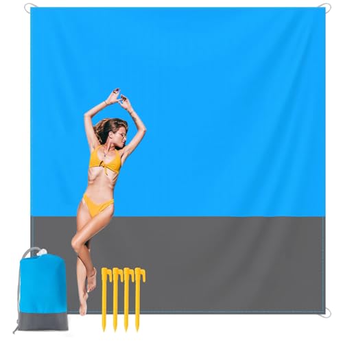 Giutsaull Alfombras de Playa Esterilla Playa 140 x 200 cm, Manta Picnic Impermeable, con 4 Estaca Fijo, Estera de Playa Grande Plegable, para Picnic, Playa, Camping