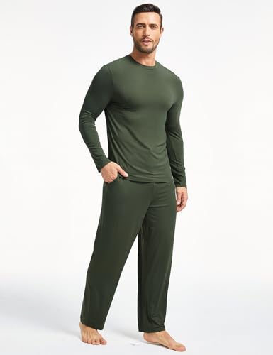 Image of GYS Bamboo Viscose Men's Pajama Sets Long Sleeve Plaid Loungewear Sets with Pockets