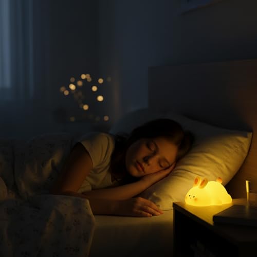 Image of Cute Rabbit Bunny Night Light Lamp - Yellow LED Decorative Lamp for Kids, Teens & Adults | Gifts for Birthday, Valentine's Day & Christmas | Battery Included