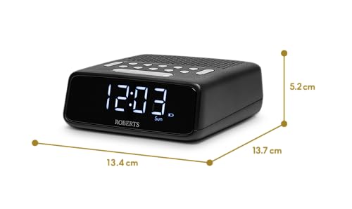Roberts ORTUSFM FM Digital Clock Radio with Dual Alarms and a Large LCD Display, Black